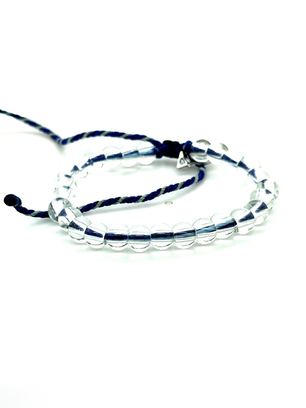 4Ocean Clear Glass Bead Bracelet with Navy/White Twisted Cord